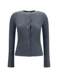 Burberry Ribbed Cashmere Cardigan — Gray