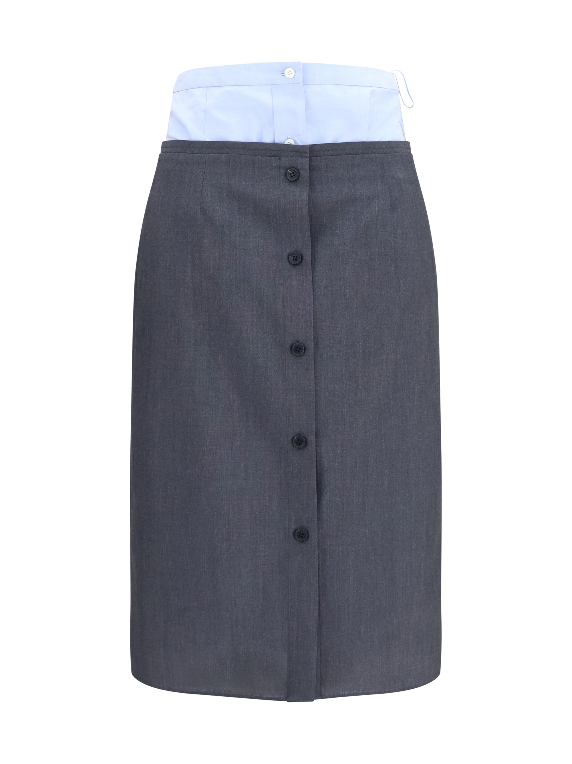 Prada Double-Layer Cotton-Linen Skirt — Gray