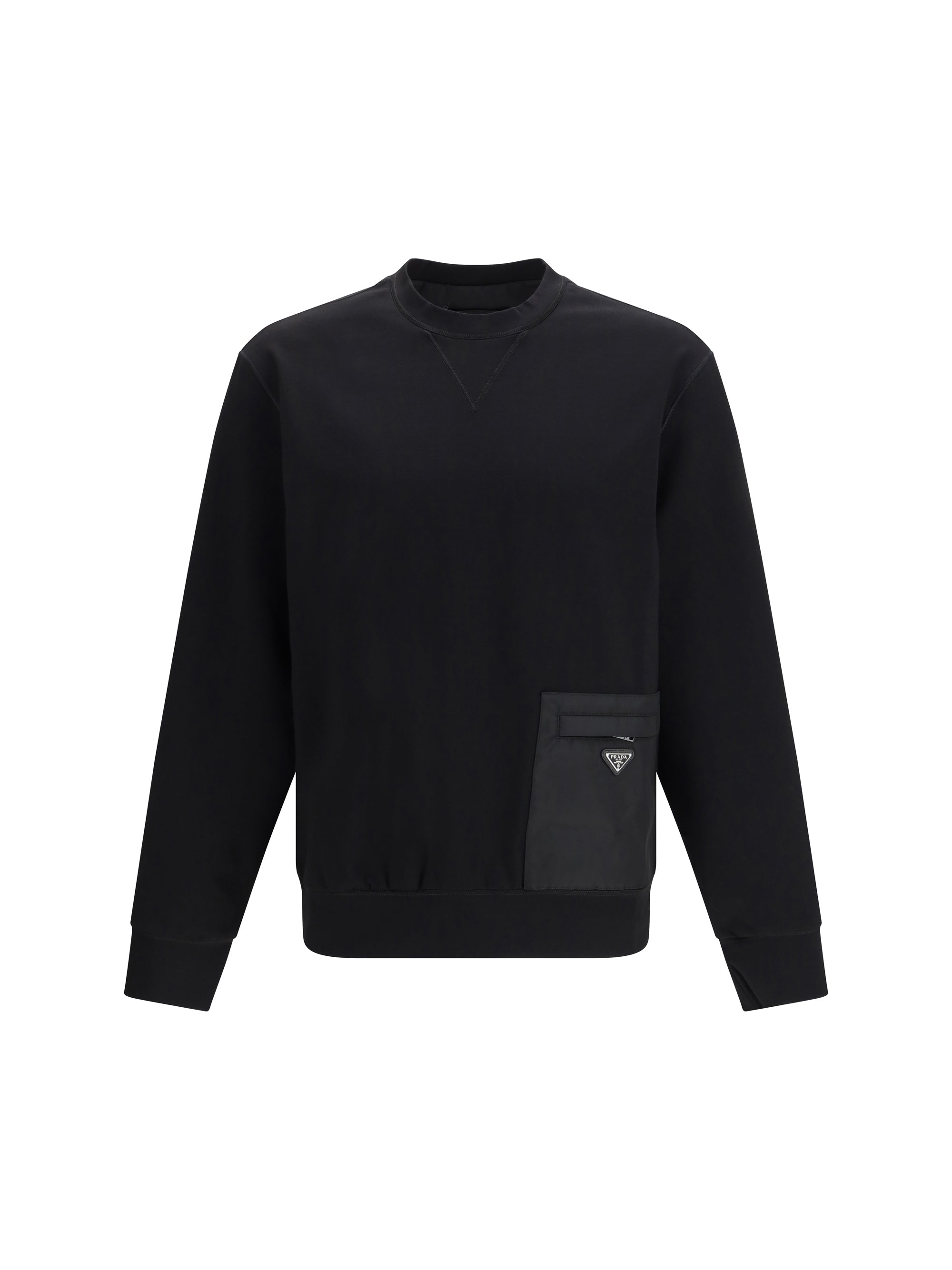 Prada Stretch Jersey with Re Nylon Pocket Sweatshirt — Black