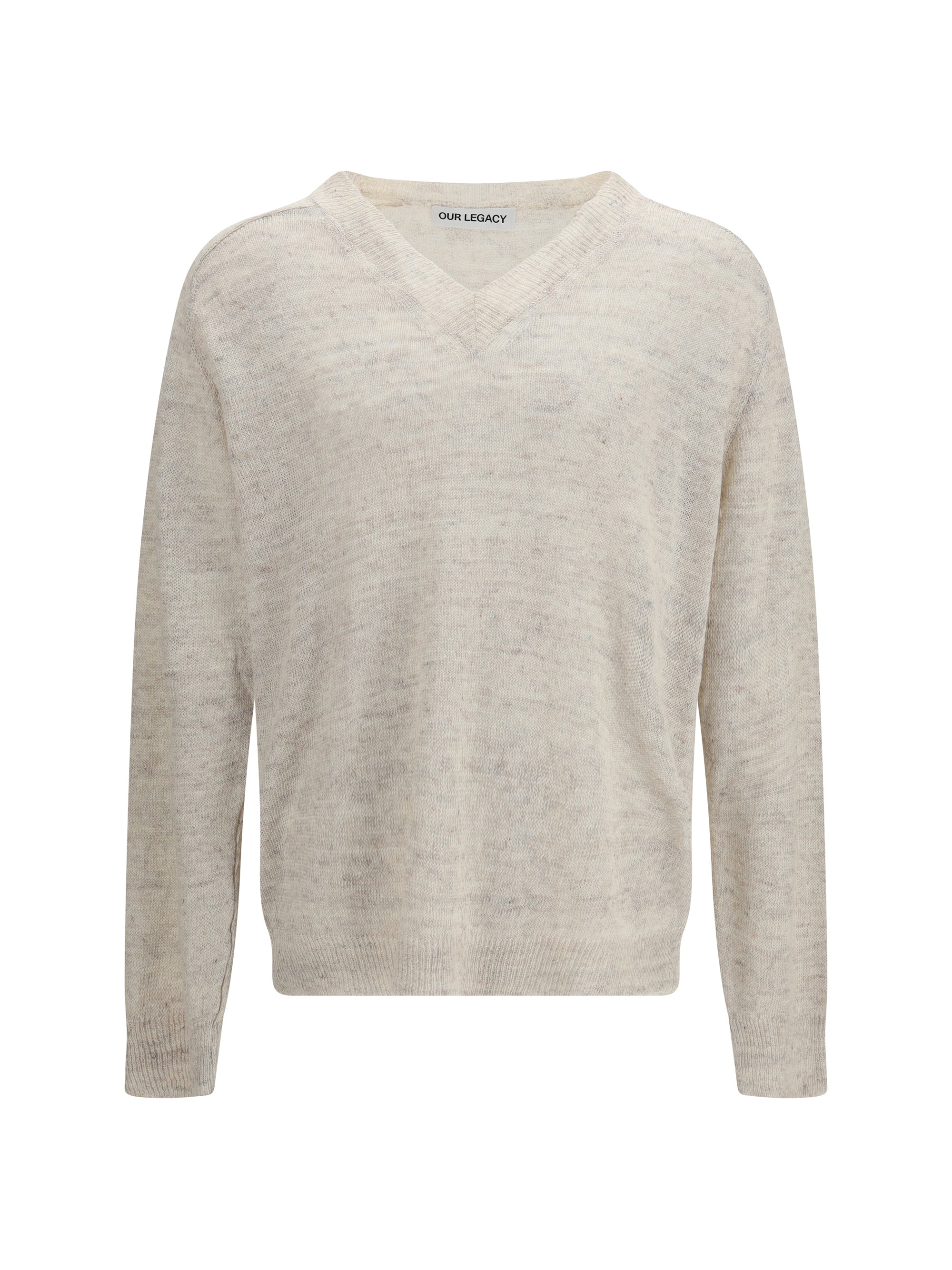 Our Legacy V-Neck Linen-Cotton Knit Sweater — Beige