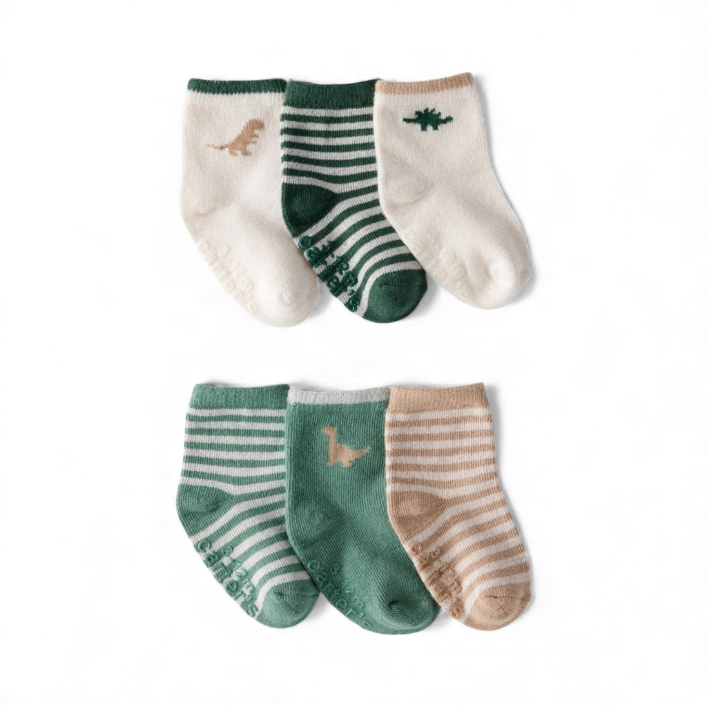 Pack 6 calcetines tobilleros de bebé con dinosaurios