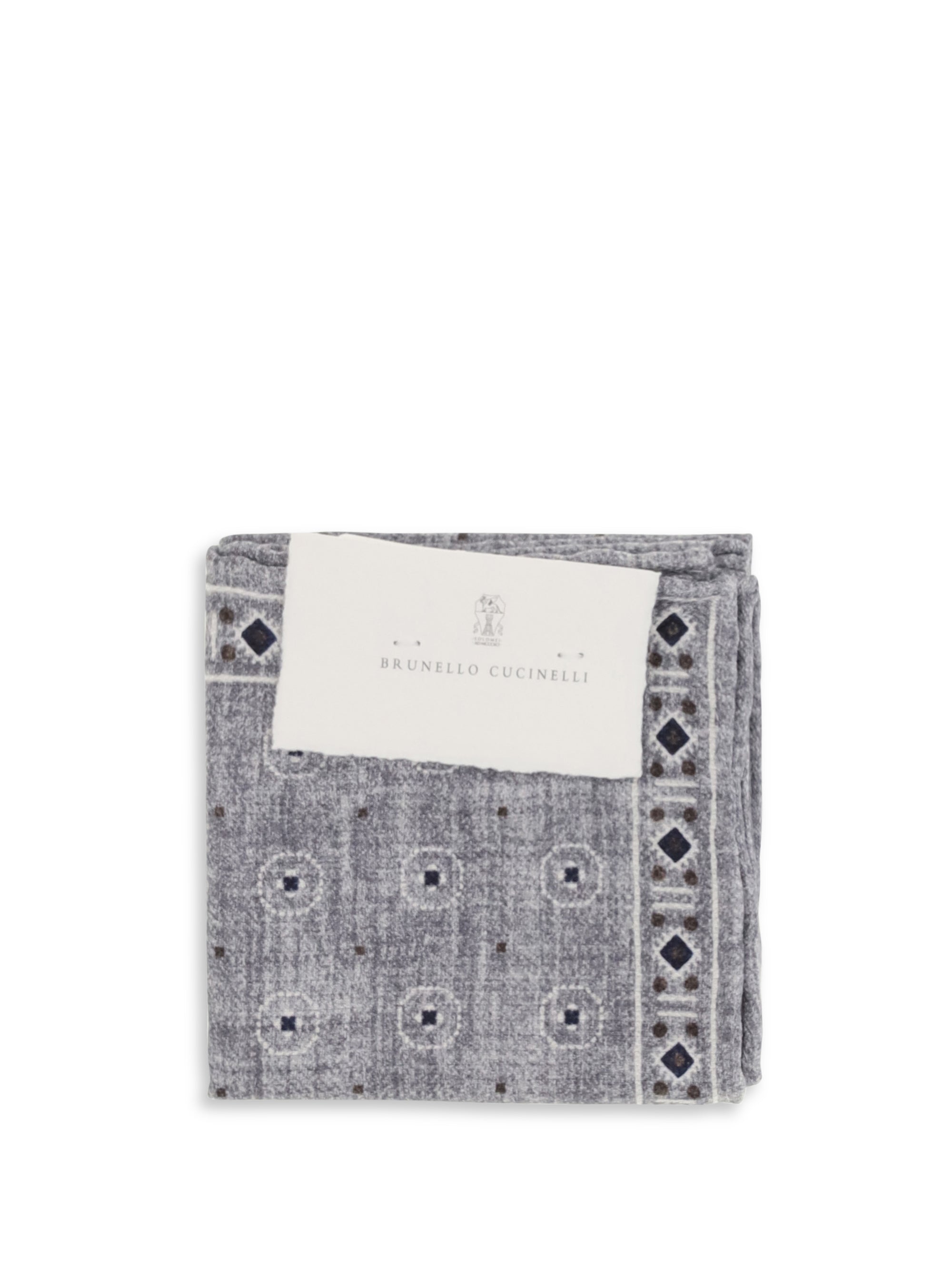Brunello Cucinelli Ethnic-Patterned Silk Pocket Square — Gray