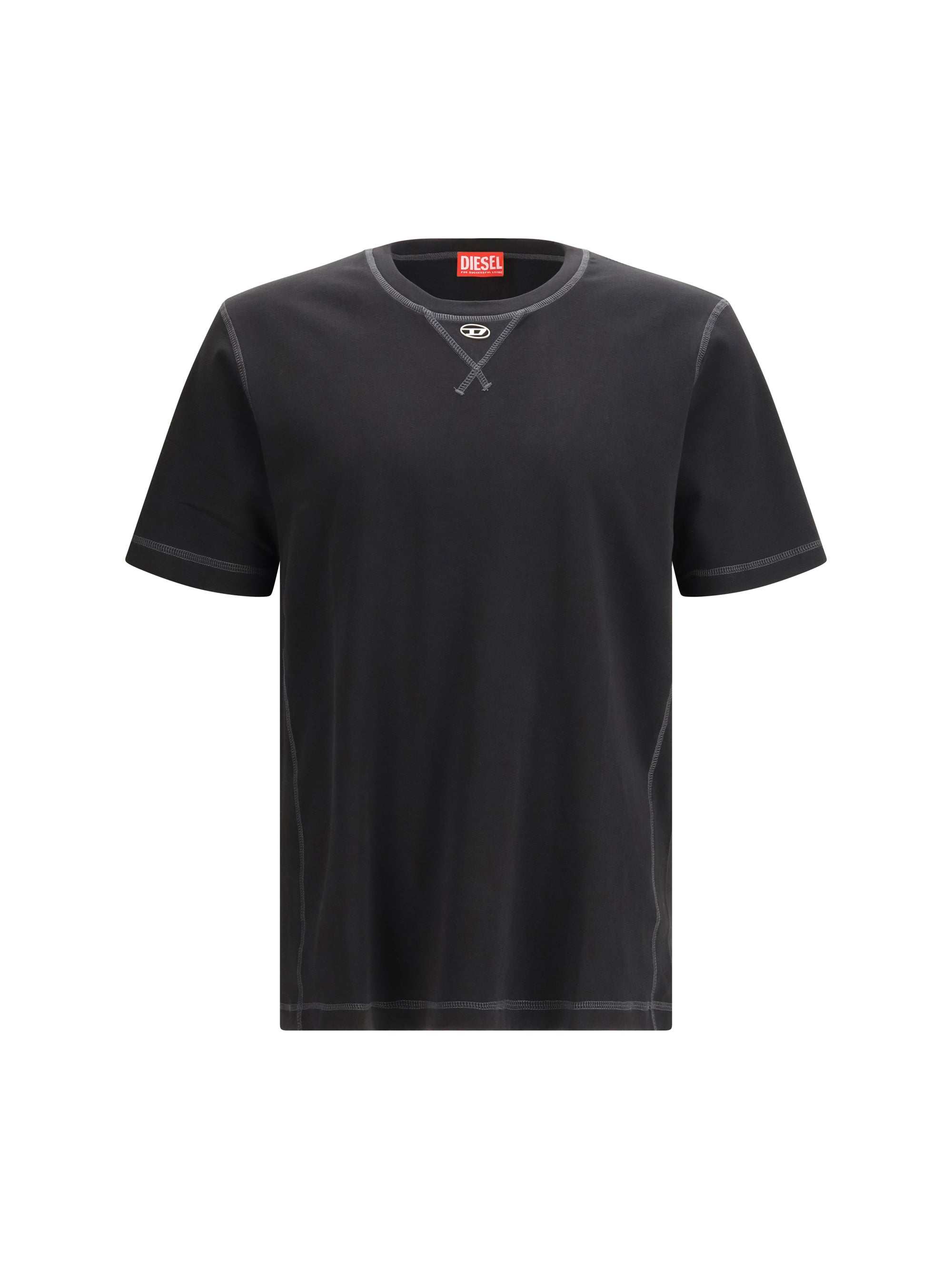Diesel Oval D Logo Cotton T-Shirt — Black