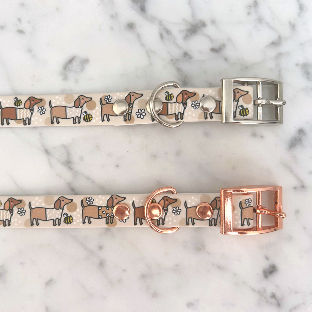 Bee Happy Dachshunds Beige Handmade Dog Collar