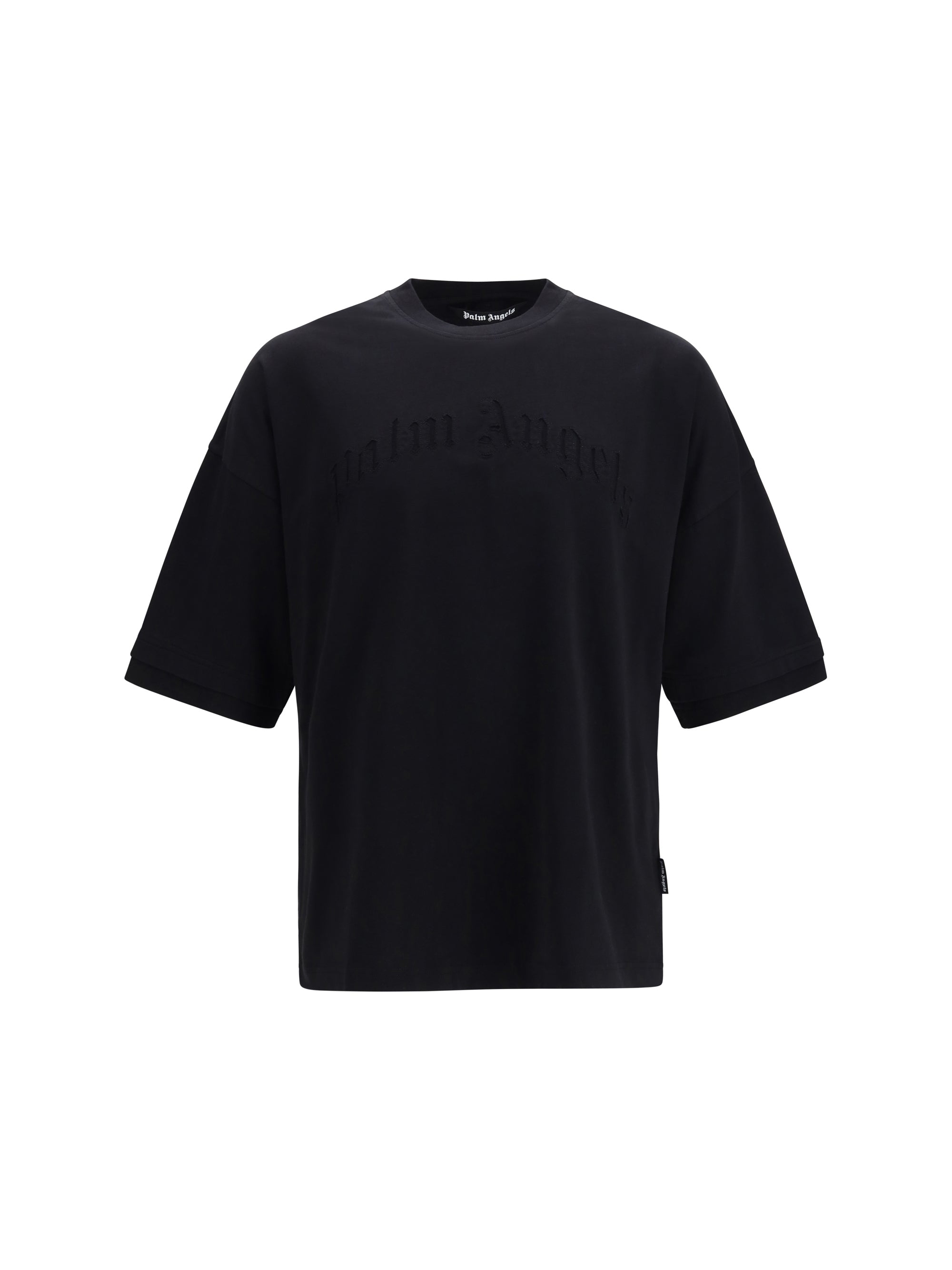 Palm Angels Embroidered Curved Logo T-Shirt — Black