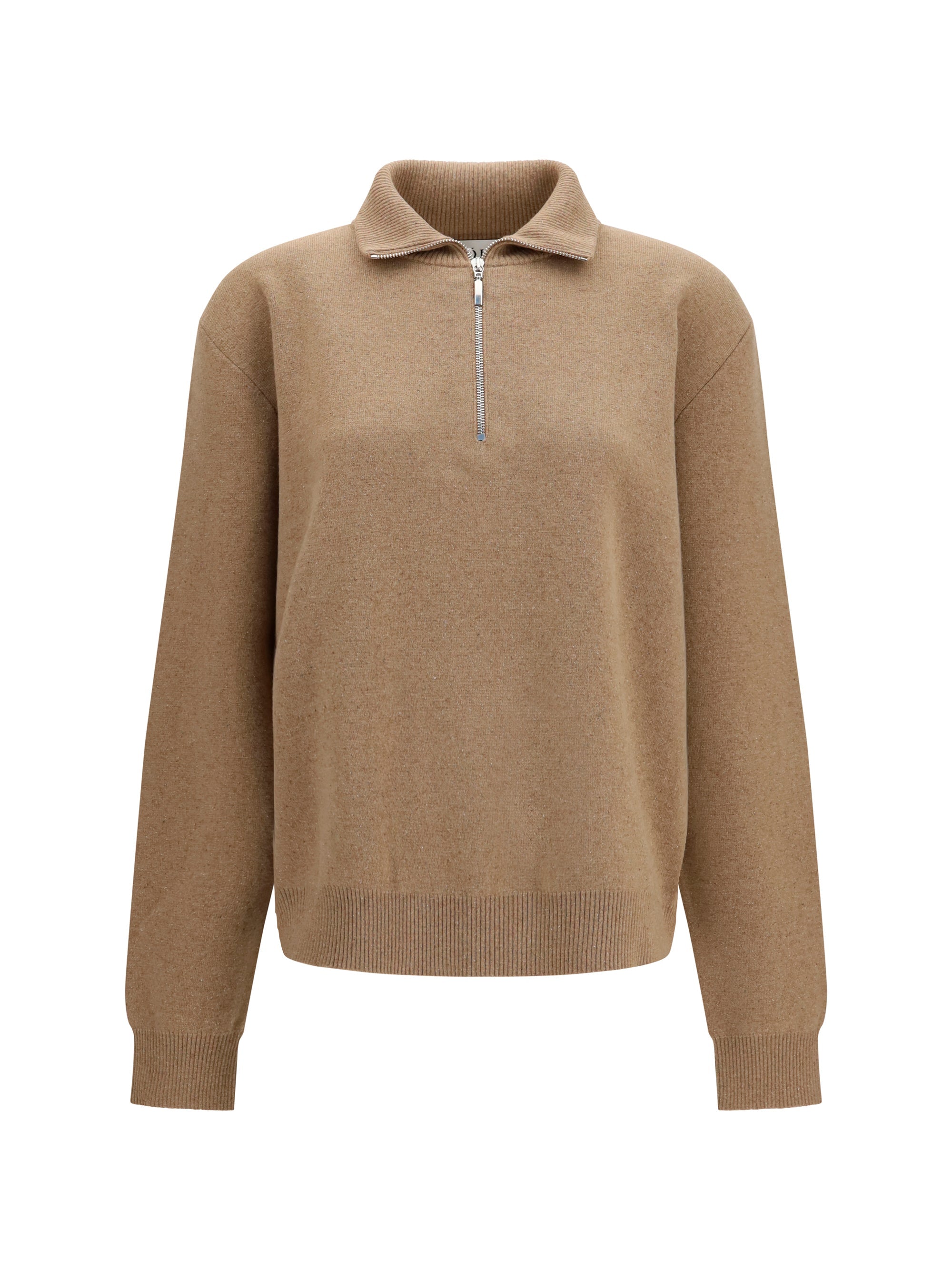 Rohe Wool and Cashmere Zip Polo Sweater — Camel