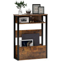 Industrial Narrow Bedside Table with Shelves and Dark Wood Finish