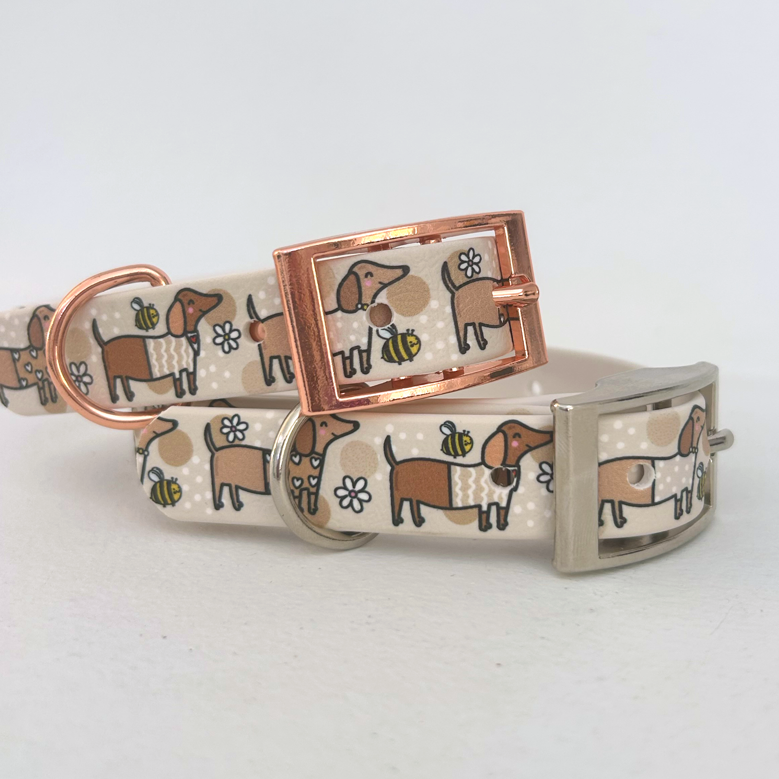 Bee Happy Dachshunds Beige Handmade Dog Collar