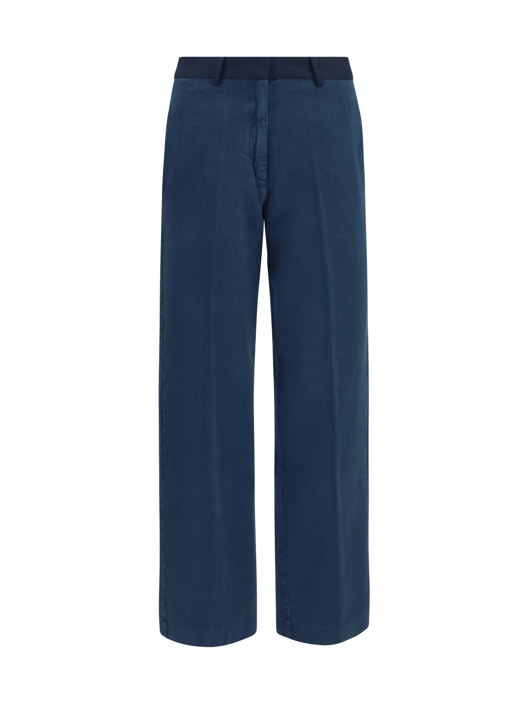 Forte_forte Wide-Leg Cotton Trousers — Navy