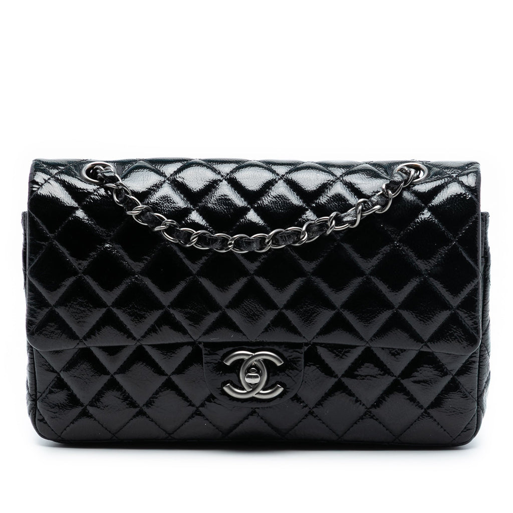Medium Classic Distressed Patent Double Flap