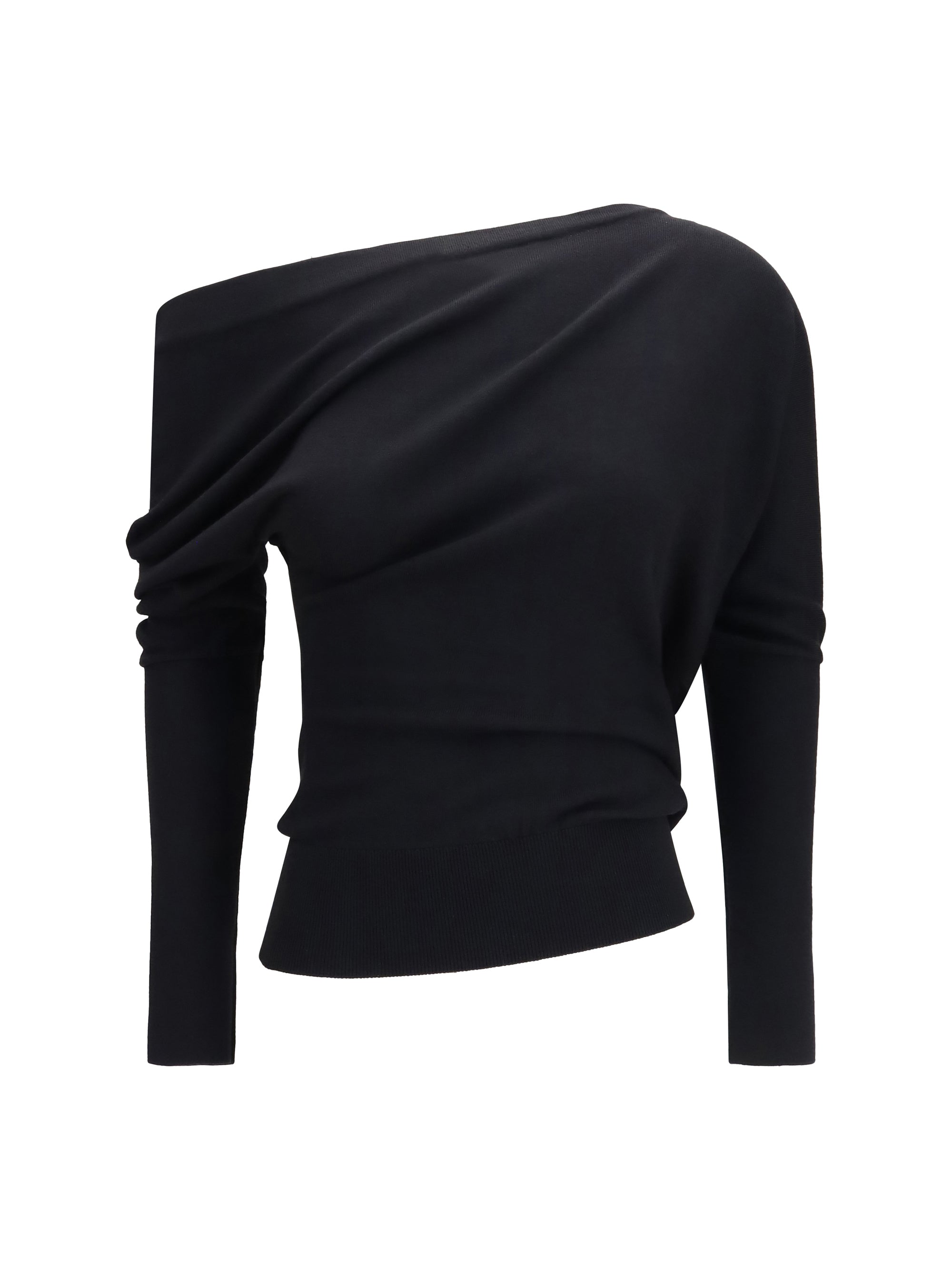 Tom Ford Asymmetric Merino Wool & Silk Sweater — Black