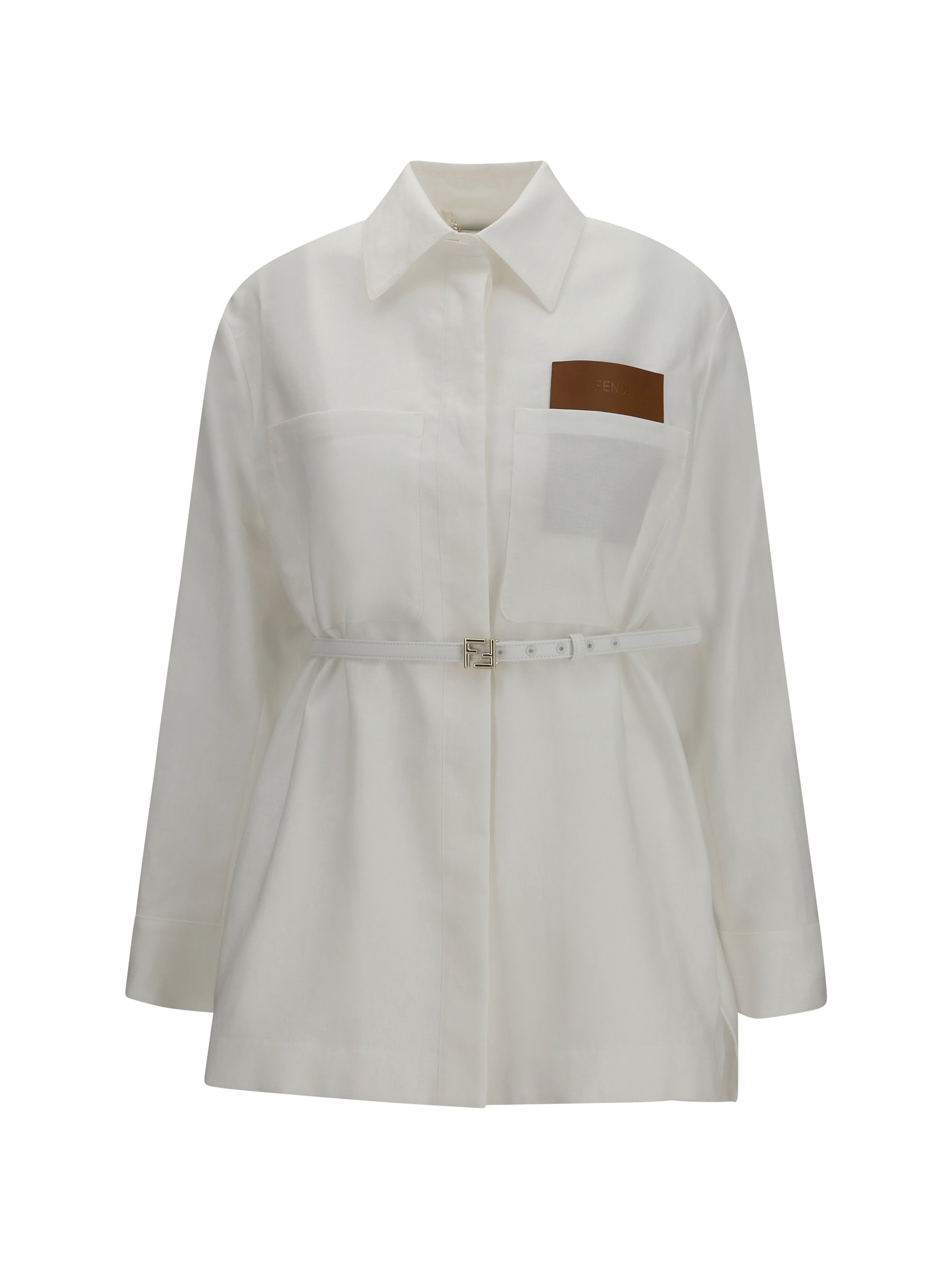 Fendi Linen and Cotton Belted Jacket — White
