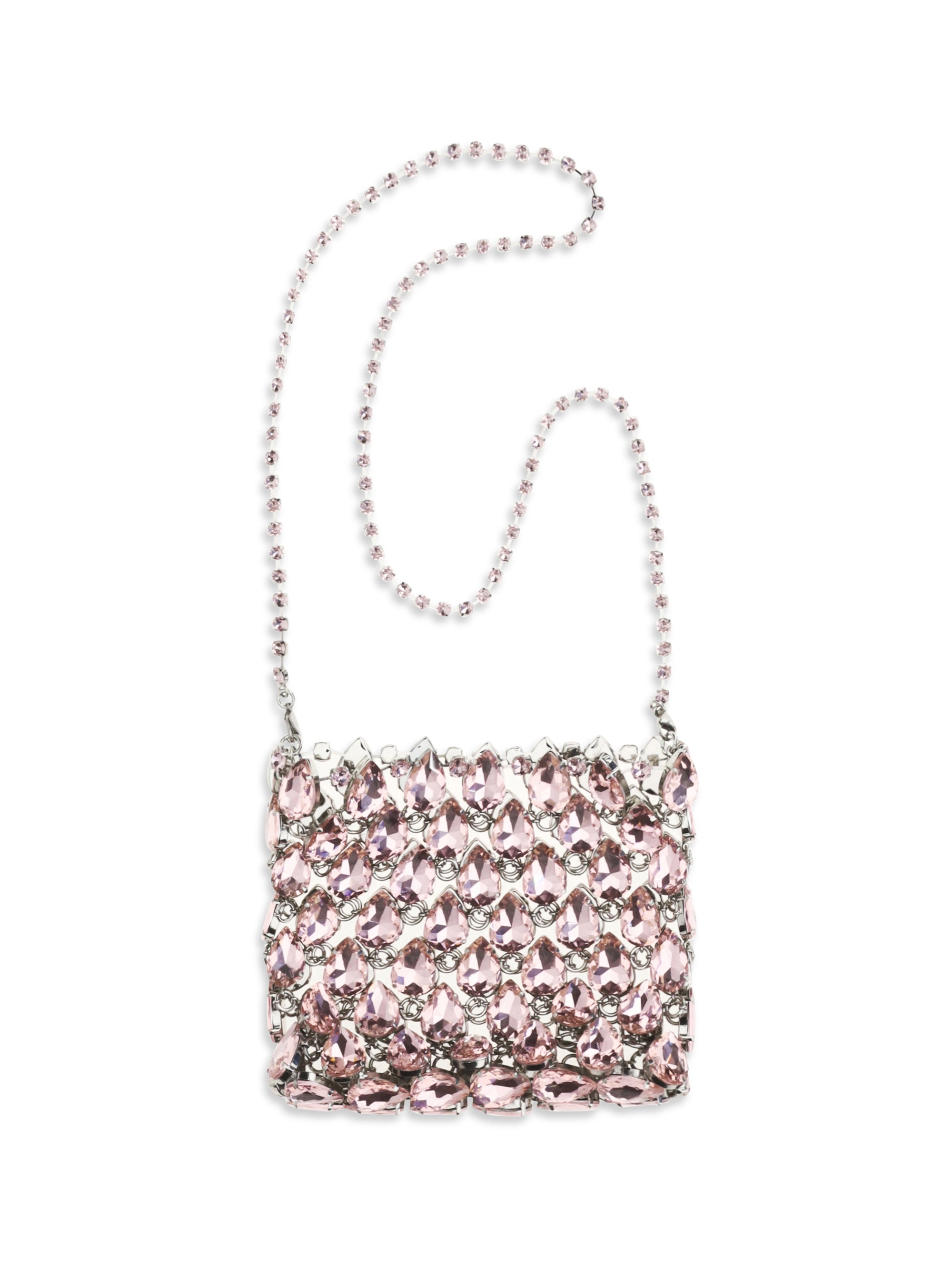 Self-Portrait Crystal Mesh Shoulder Bag — Pink