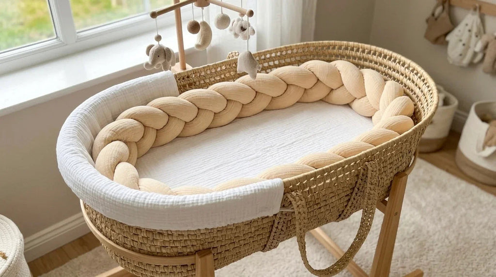 Braided Cot Protector 210cm BEIGE Muslin