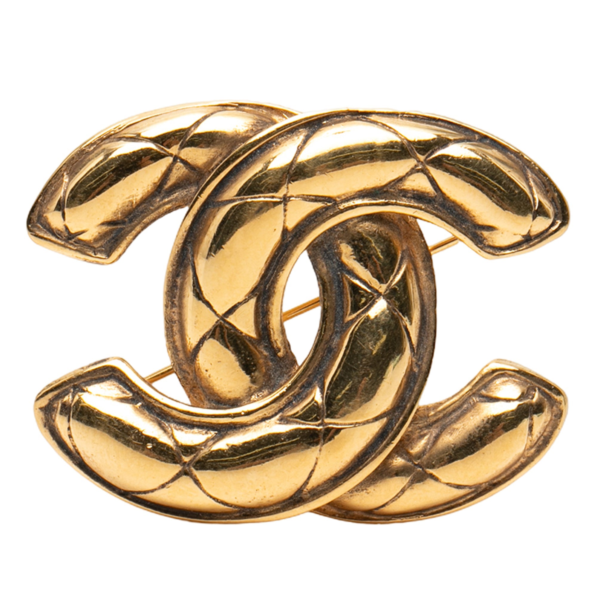 Gold Plated CC Quilted Brooch