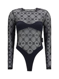 Marine Serre Moon Motif Mesh Bodysuit — Black