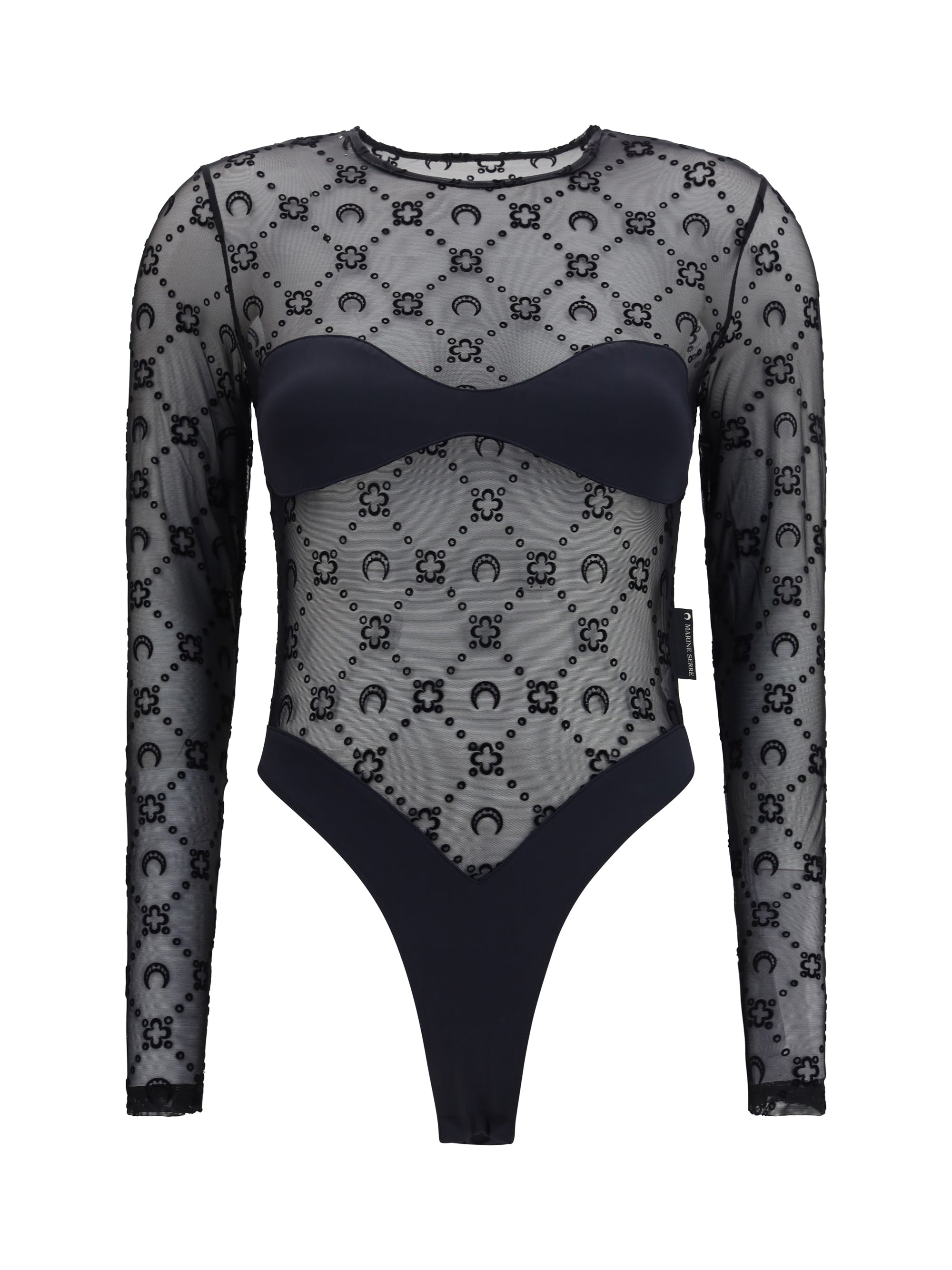 Marine Serre Moon Motif Mesh Bodysuit — Black
