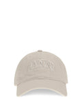 Ganni A6901 Logo-Embroidered Canvas Baseball Cap — Beige
