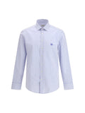 Etro Striped Cotton with Embroidered Logo Shirt — Blue