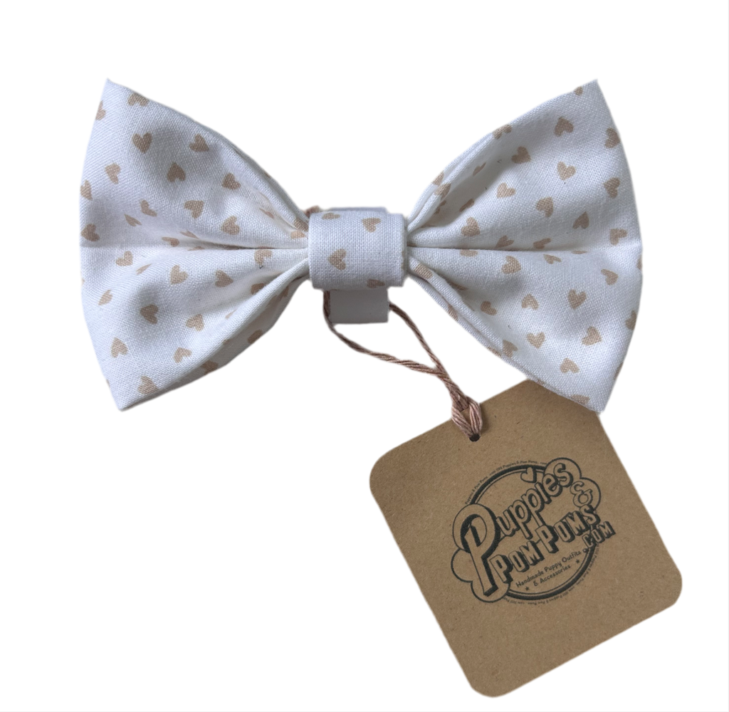 Valentine White & Latte Love Hearts Bow