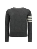 Thom Browne Virgin Wool with Contrasting Stripe Sweater — Gray