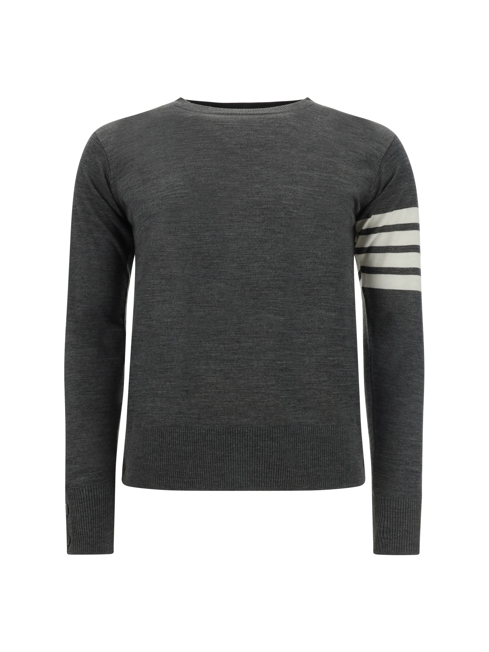 Thom Browne Virgin Wool with Contrasting Stripe Sweater — Gray