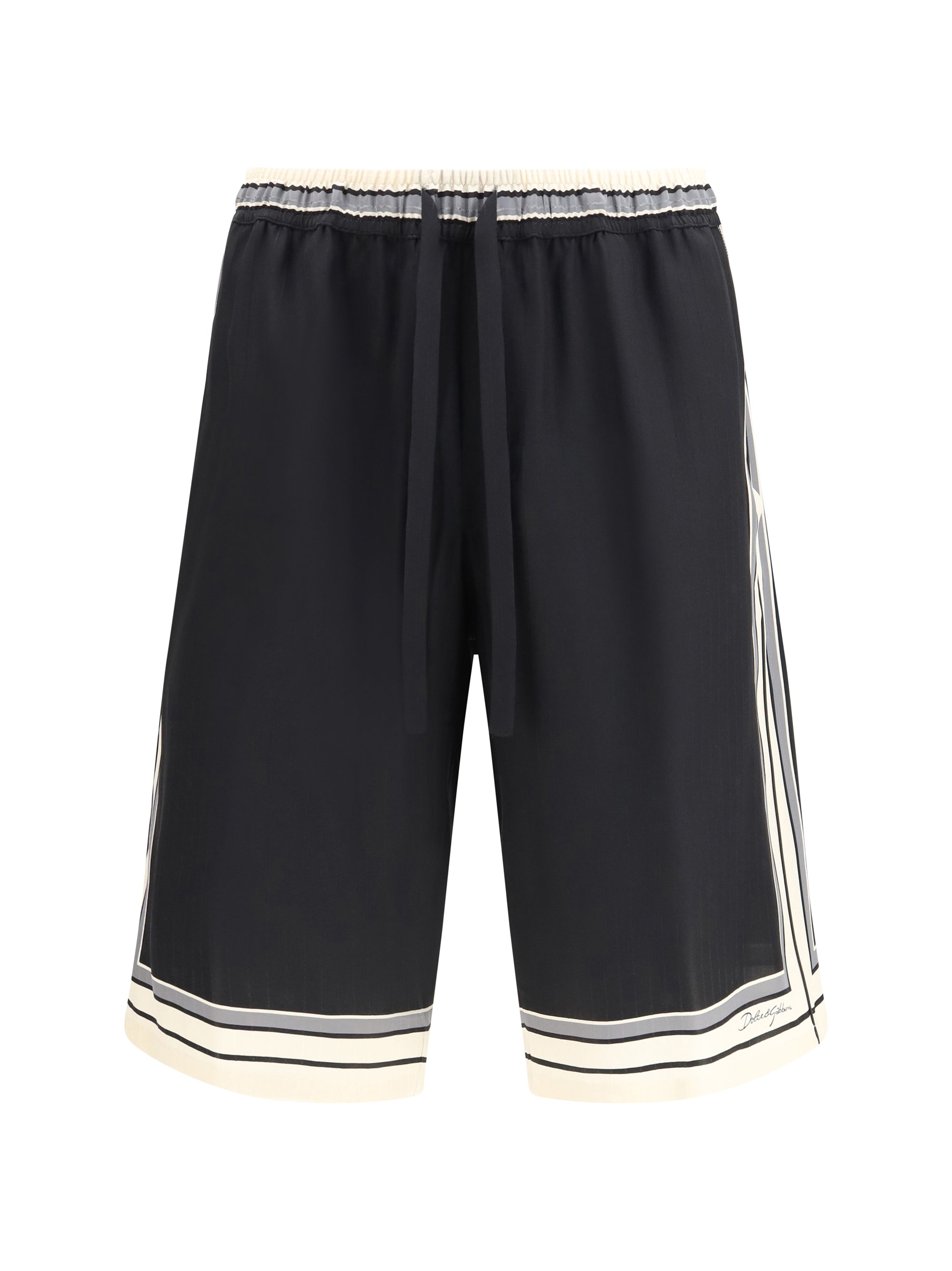 Dolce & Gabbana Silk Striped Bermuda Shorts — Black
