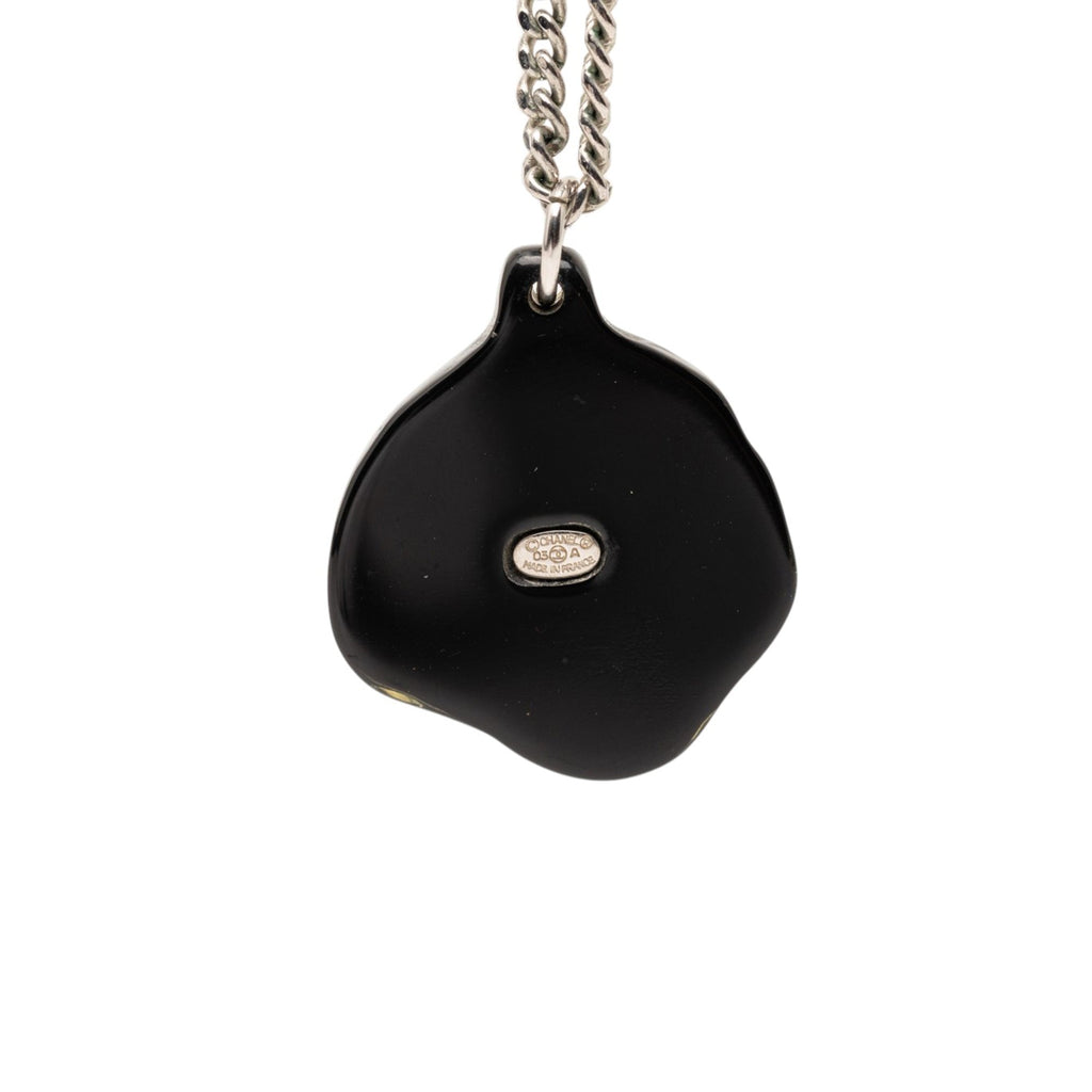 Brass Camellia Resin Strass Pendant Necklace