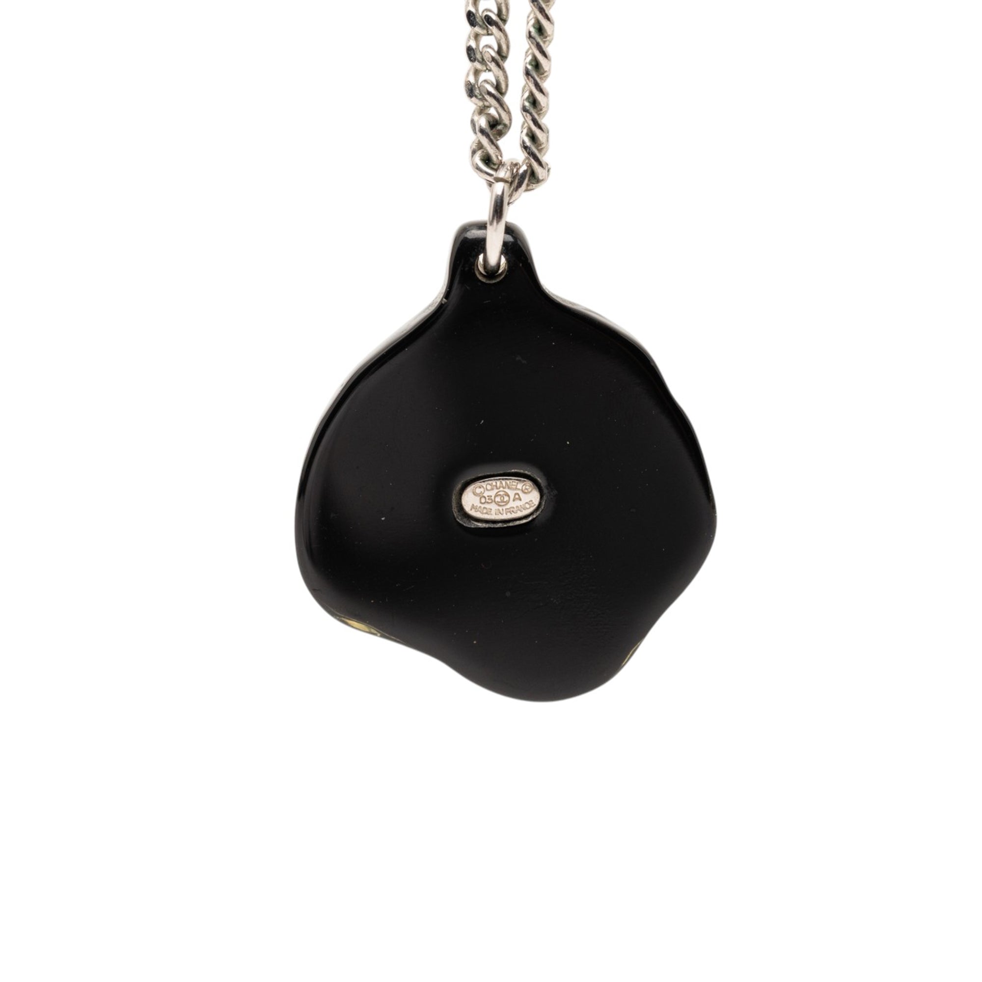Brass Camellia Resin Strass Pendant Necklace