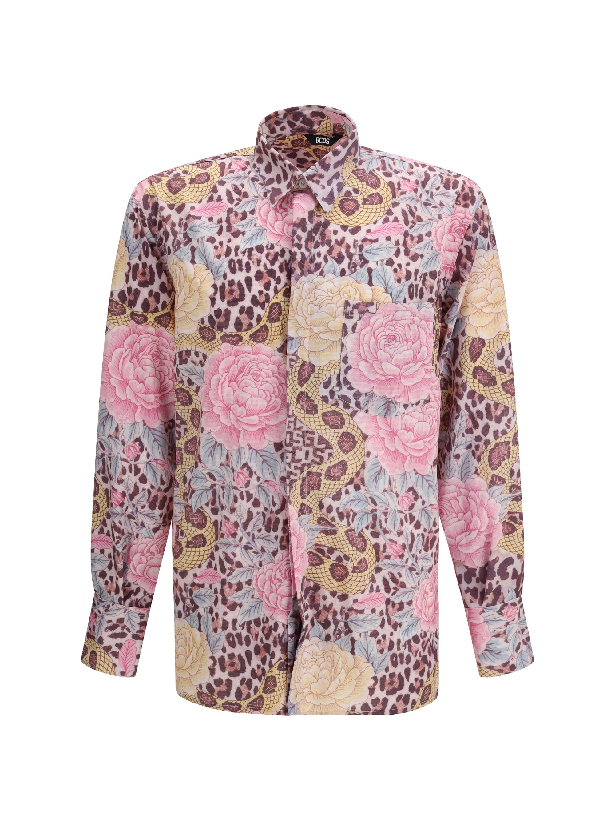 GCDS Animal Print Floral Shirt — Pink