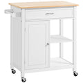 Rolling Kitchen Cart with Wood Top and Drawer, White