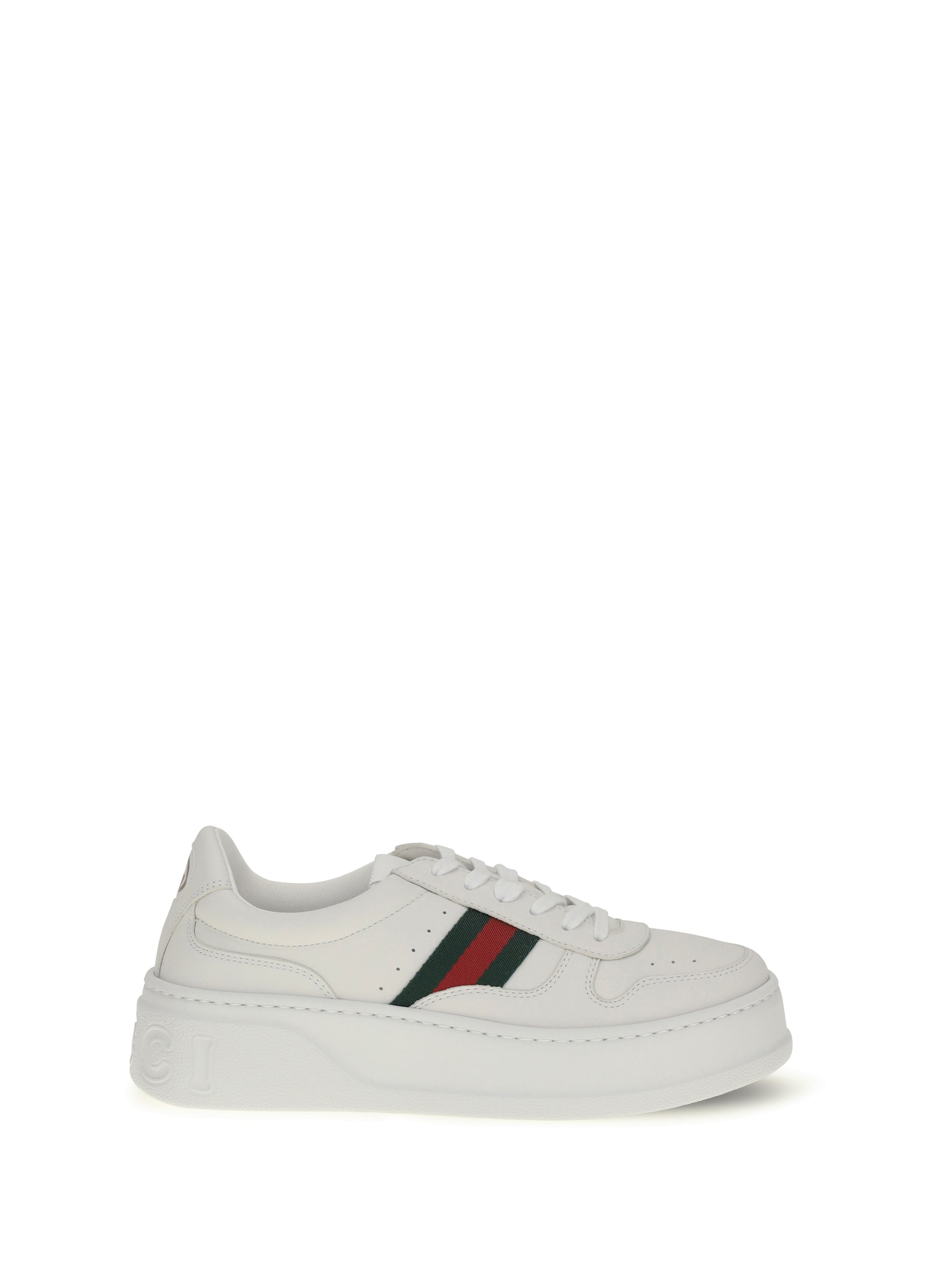 Gucci Web Detail Leather Sneakers — White