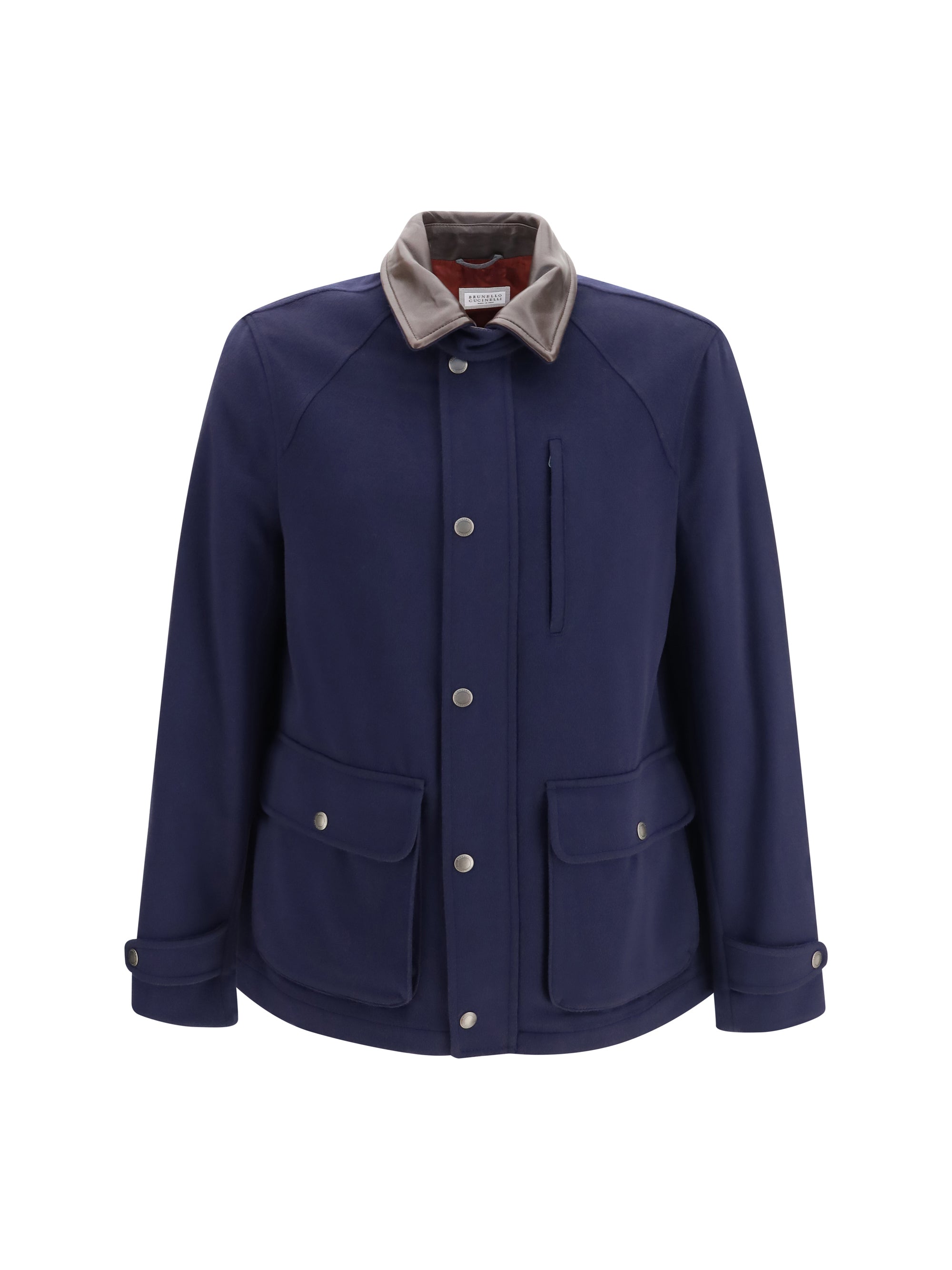 Chaqueta Brunello Cucinelli de Lana Virgen con Cuello de Napa — Azul Marino