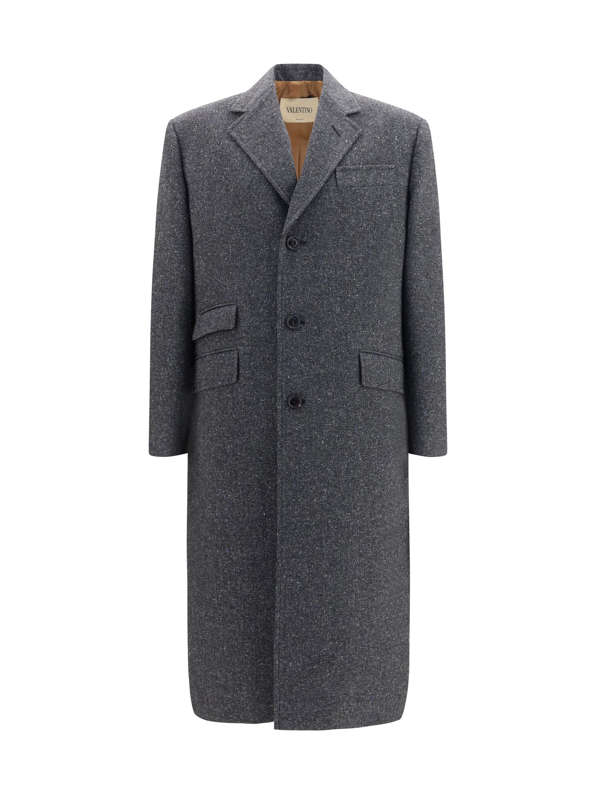 Valentino Long Single-Breasted Wool Blend Coat — Gray