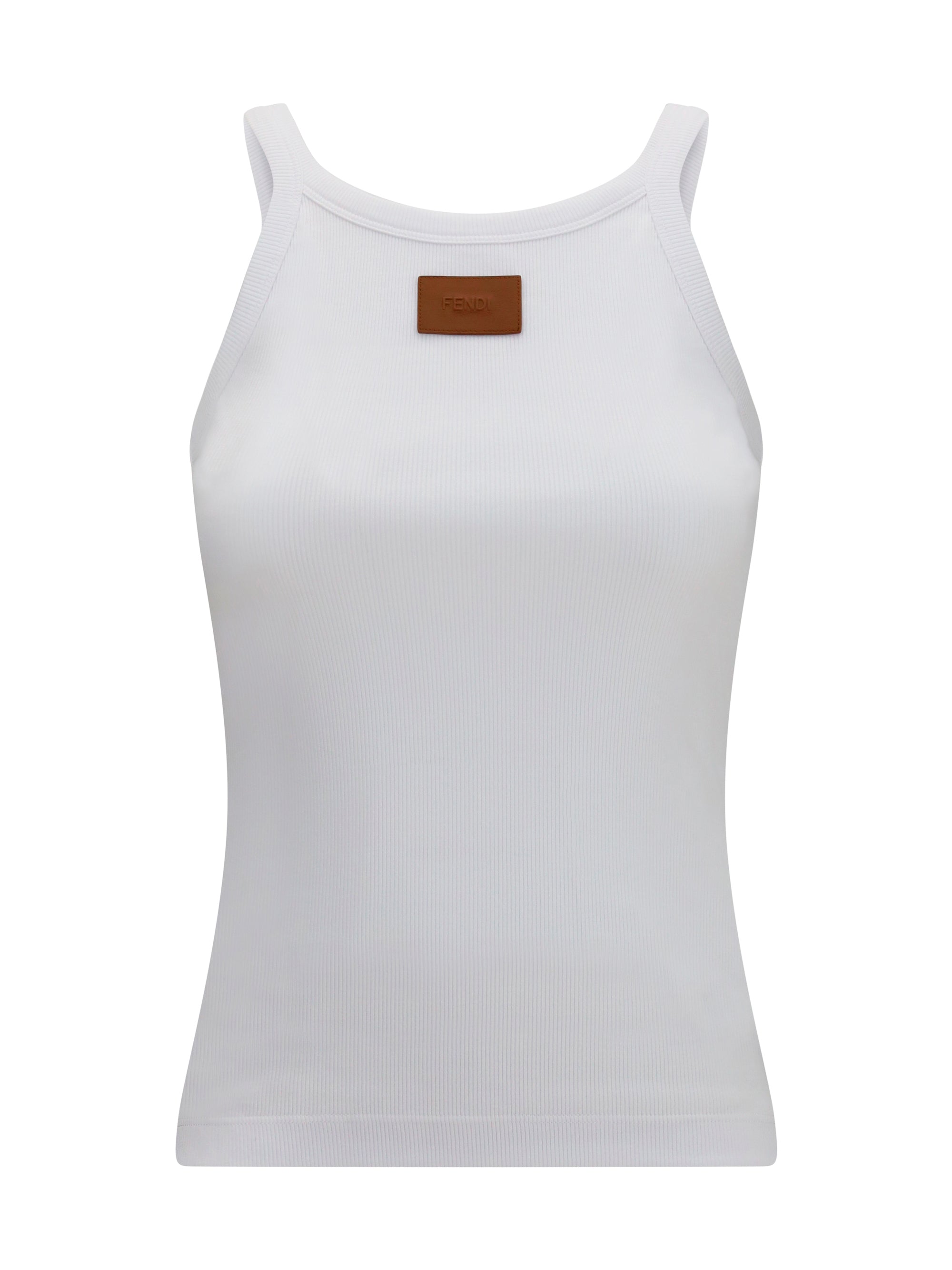 Fendi Ribbed Cotton Tank Top — White