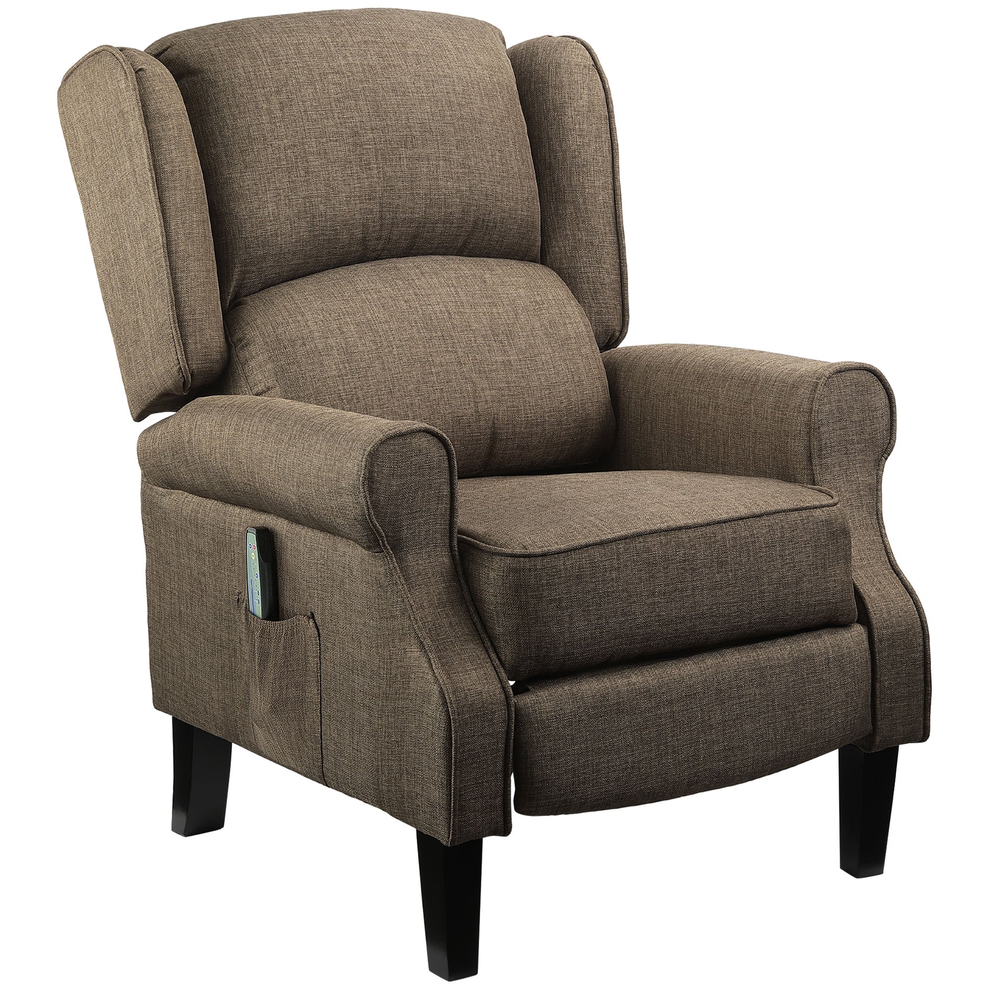 Heated Vibrating Massage Wingback Push Back Recliner Chair with Footrest, Brown