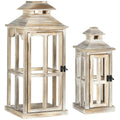 28"/20" Large Rustic Wooden Lantern Decorative, Indoor/Outdoor, No Glass, Natural