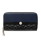 Bicolor Quilted Lambskin Faux Pearl Ribbon Long Wallet