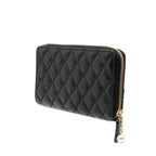 Bicolor Quilted Lambskin Faux Pearl Ribbon Long Wallet
