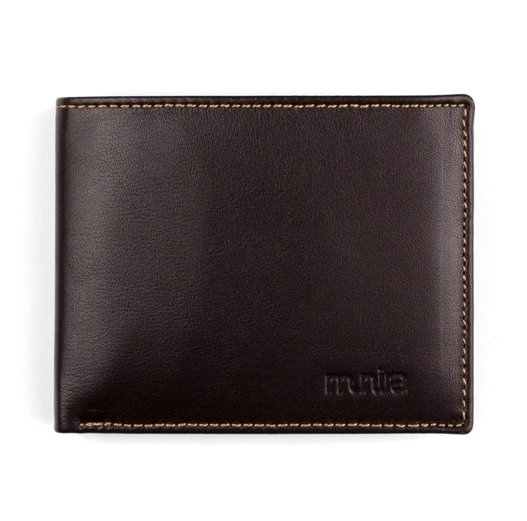 Dark Brown Bifold Leather Wallet with Coin Pocket