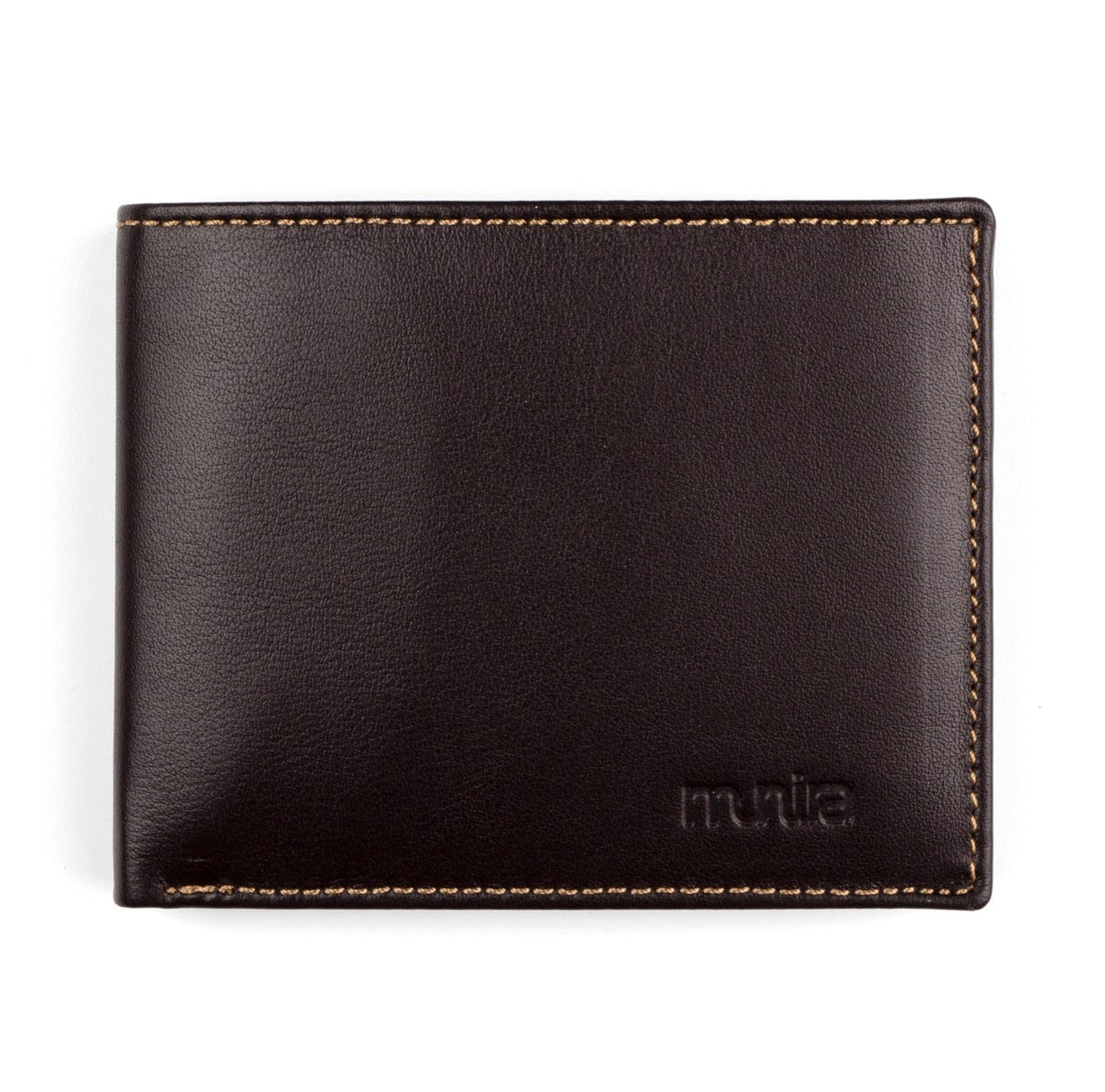 Dark Brown Bifold Leather Wallet with Coin Pocket