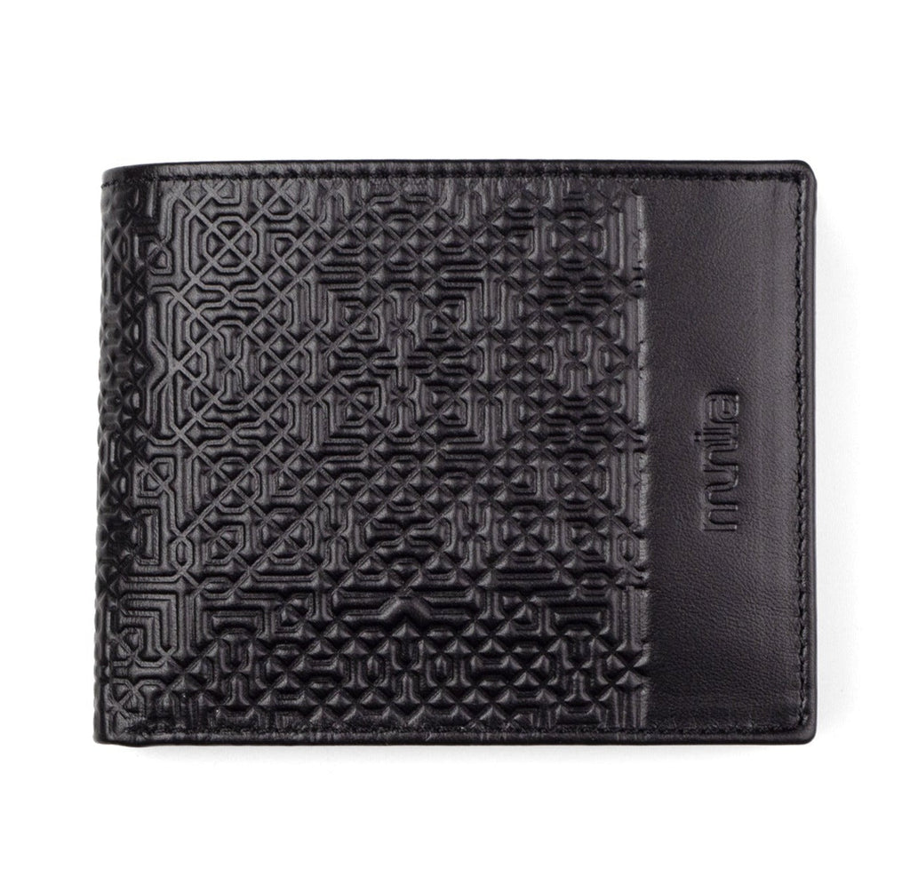 Black Bifold Leather Wallet with Coin Pocket Garnata