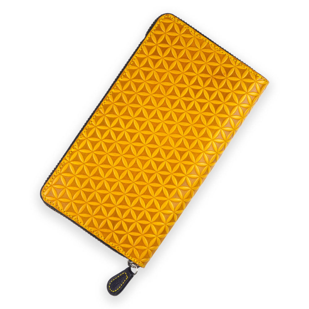 Flower of Life Embossed Large Leather Wallet Yellow