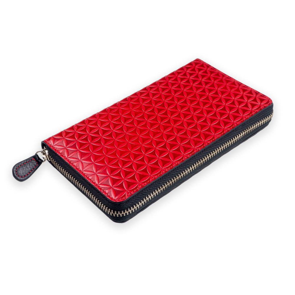 Embossed Large Leather Wallet for Women Red