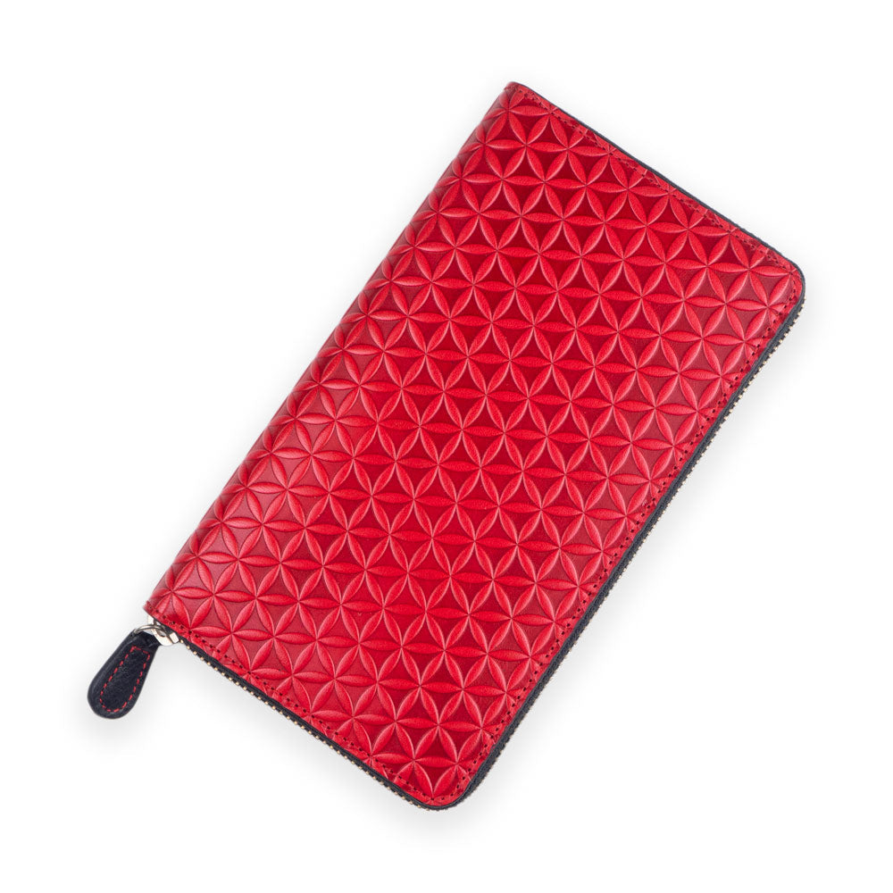 Embossed Large Leather Wallet for Women Red