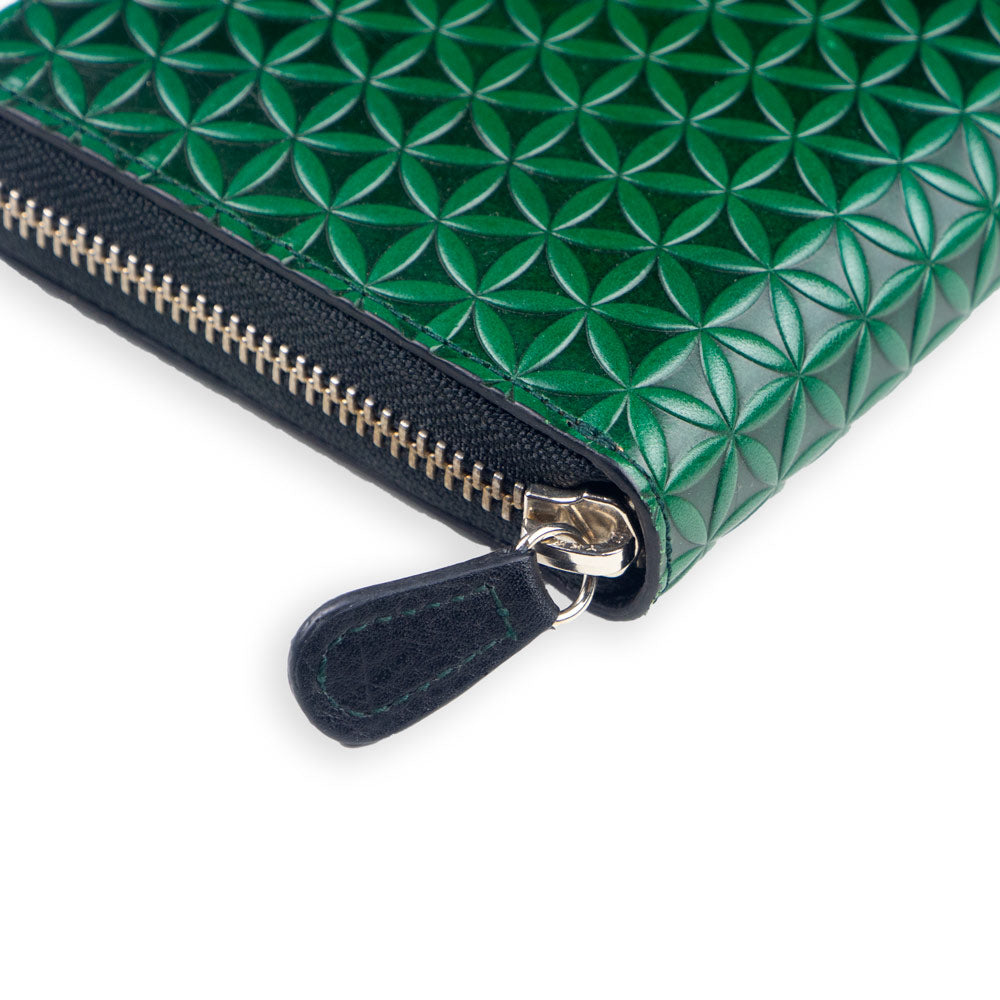 Flower of Life Embossed Large Wallet Green