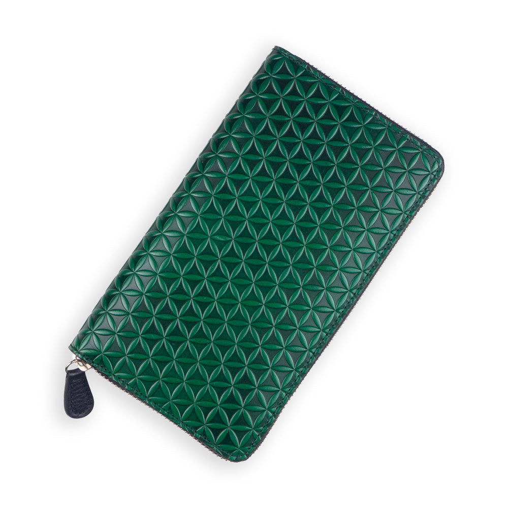 Flower of Life Embossed Large Wallet Green
