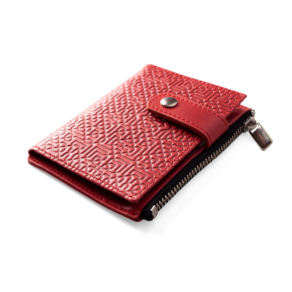 Red Embossed Slim wallet with Coin pocket Farid