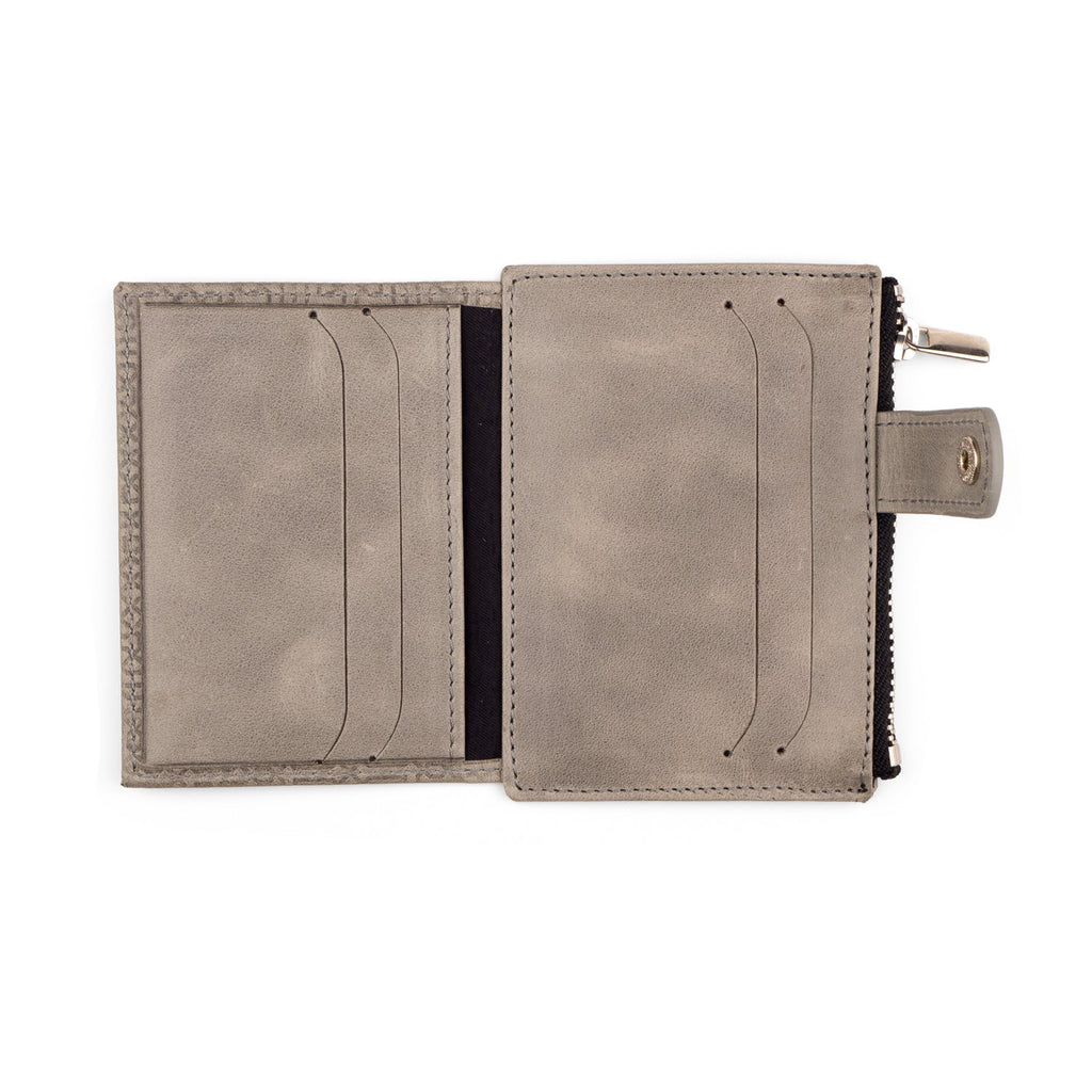 Gray Slim Leather Wallet with Coin pocket Farid
