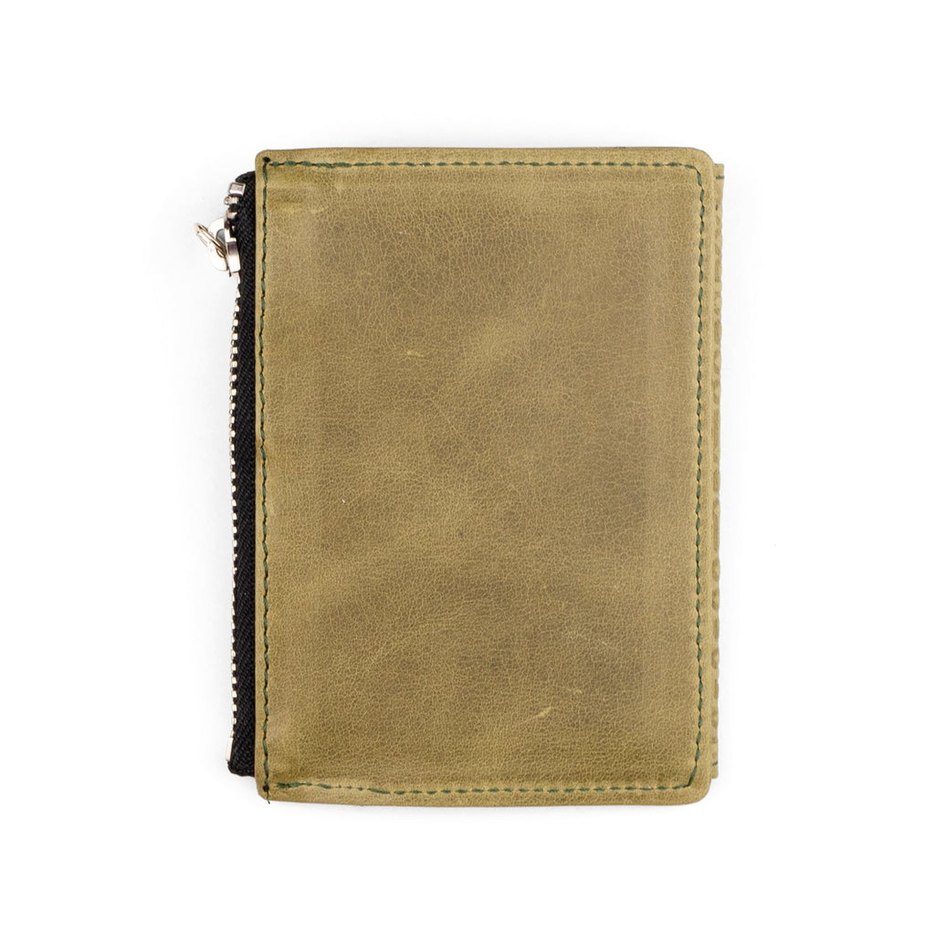 Olive Green Slim Leather Wallet Islamic Art Embossed Pattern